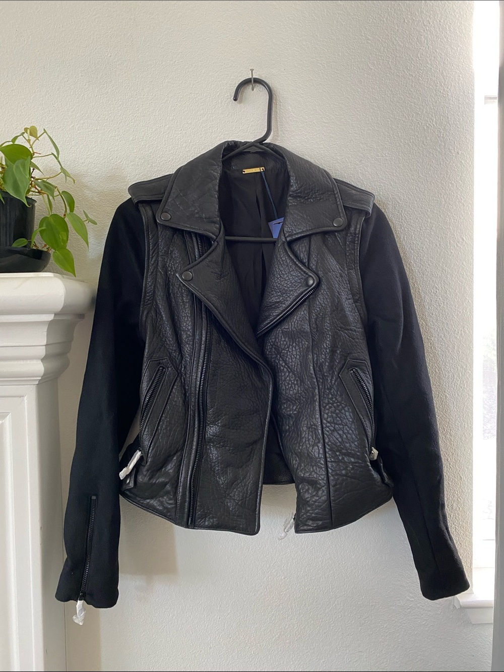 Rebecca Minkoff Wolf Zip Off Sleeve Mixed-Material Leather Moto Jacket